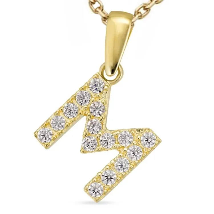 letter m zirkoon ketting in verguld sterlingzilver met hanger in 8 karaat goud - My Letter