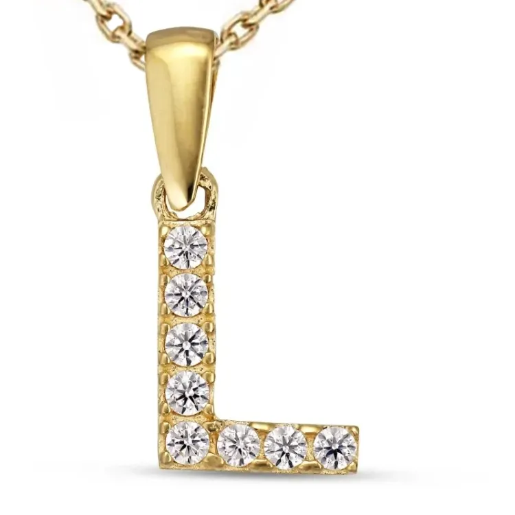 letter l zirkoon ketting in verguld sterlingzilver met hanger in 8 karaat goud - My Letter