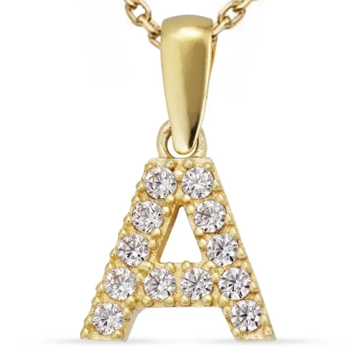 letter a zirkoon ketting in verguld sterlingzilver met hanger in 8 karaat goud - My Letter