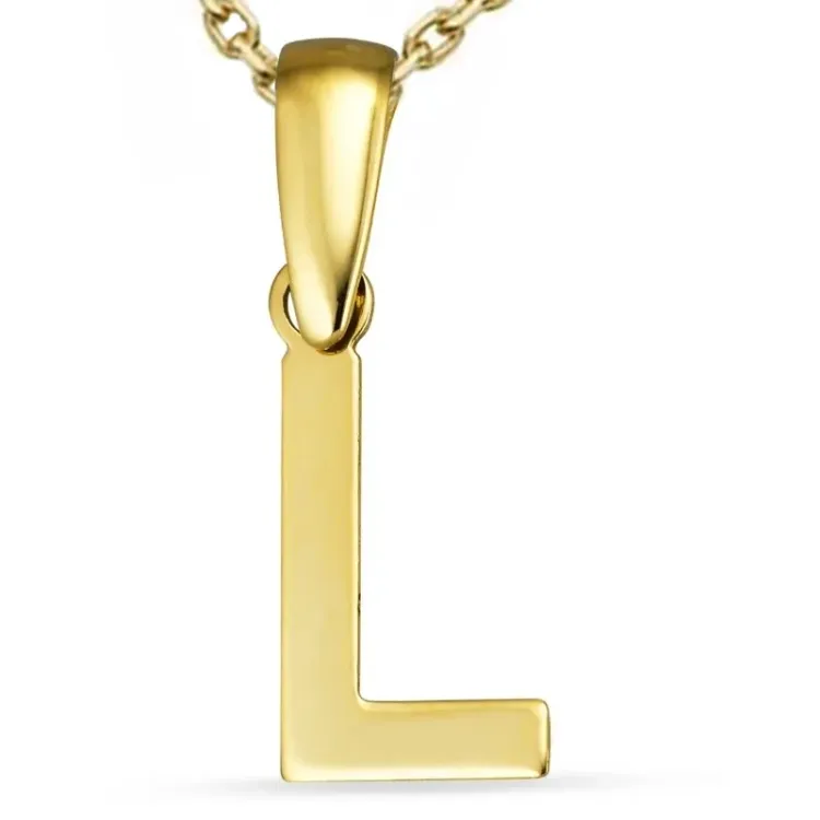 letter l ketting in verguld sterlingzilver met hanger in 8 karaat goud - My Letter