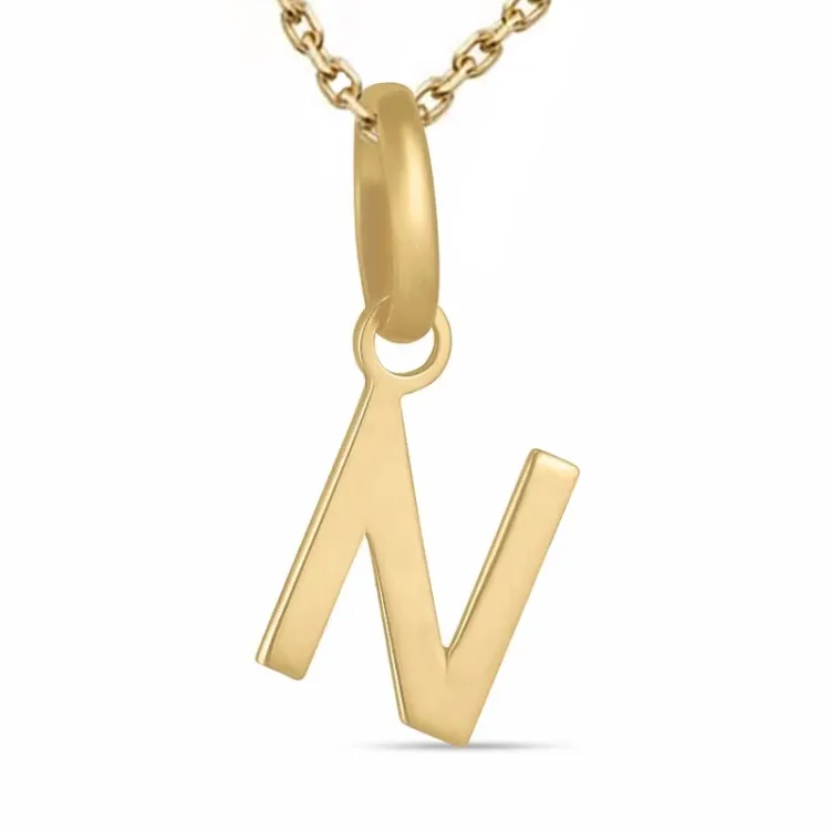 letter n ketting in verguld sterlingzilver met hanger in 8 karaat goud - My Letter