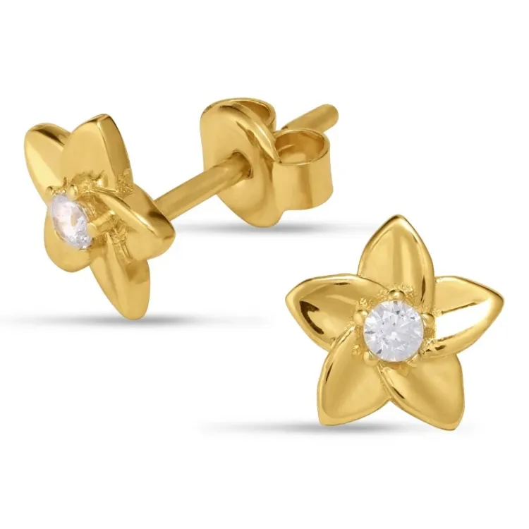 bloem oorbellen in 9 karaat goud met zirkoon - Gold Collection