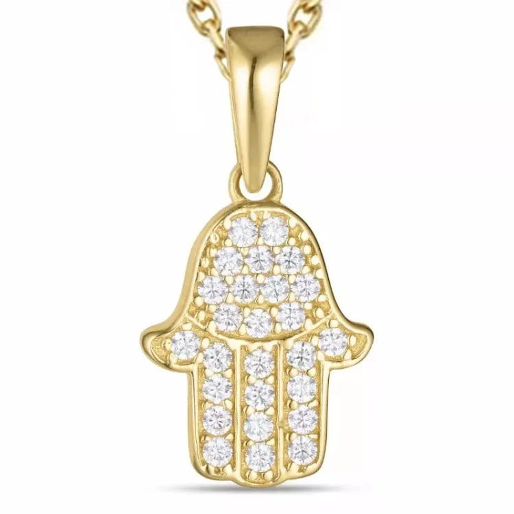 hamsa hand zirkoon ketting in verguld sterlingzilver met hanger in 9 karaat goud - Gold Collection