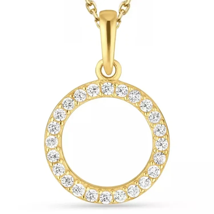 rond zirkoon ketting in verguld sterlingzilver met hanger in 9 karaat goud - Gold Collection