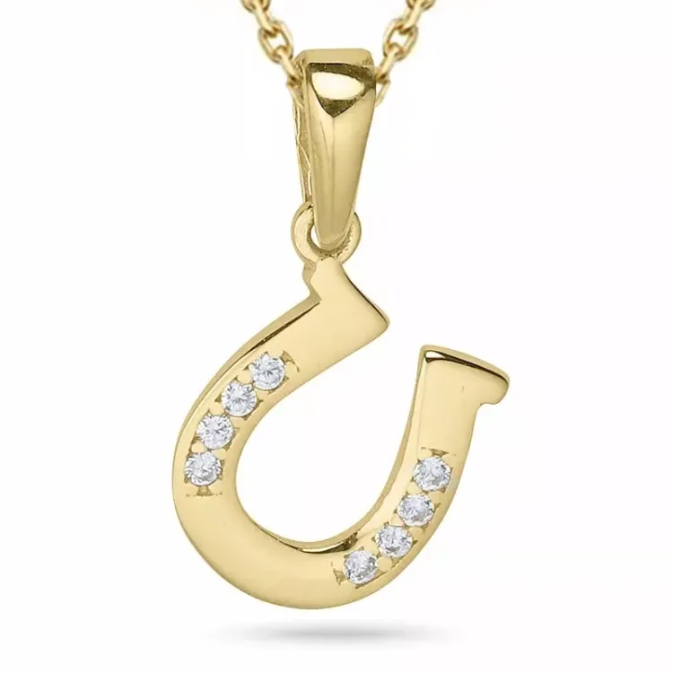 hoefijzer zirkoon ketting in verguld sterlingzilver met hanger in 9 karaat goud - Gold Collection