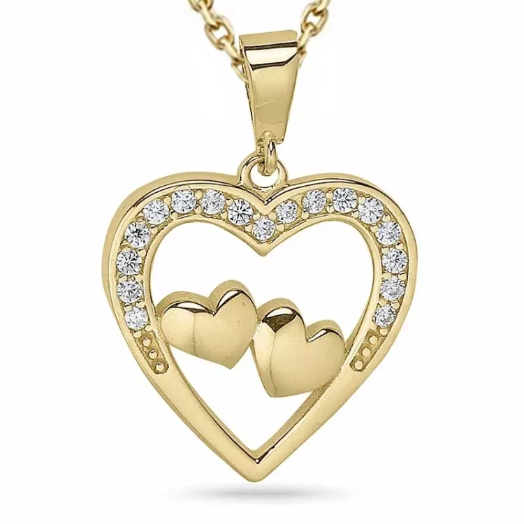 hart zirkoon ketting in verguld sterlingzilver met hanger in 9 karaat goud - Gold Collection