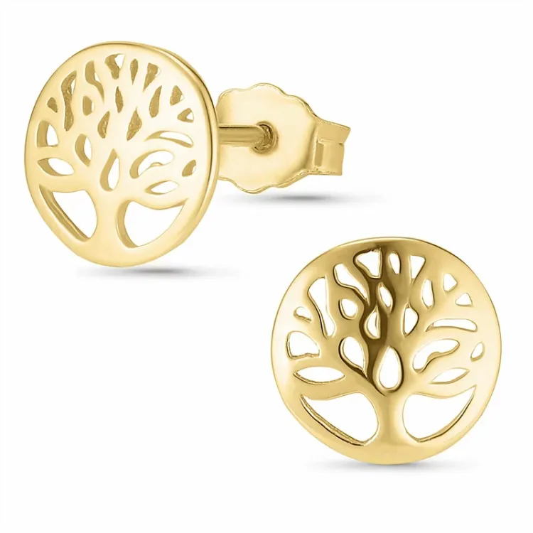 rond boom van het leven oorsteker in 8 karaat goud - Gold Collection