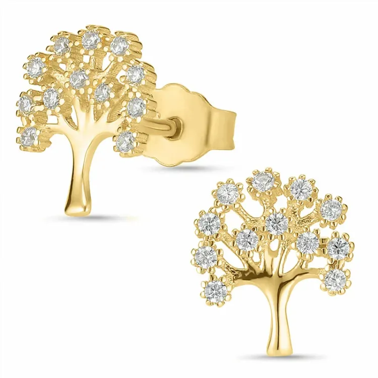 boom van het leven oorsteker in 8 karaat goud met zirkoon - Gold Collection