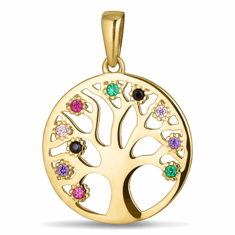 16 mm boom van het leven zirkoon hanger in 8 karaat goud - Gold Collection