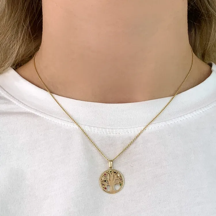 16 mm boom van het leven zirkoon hanger in 8 karaat goud - Gold Collection
