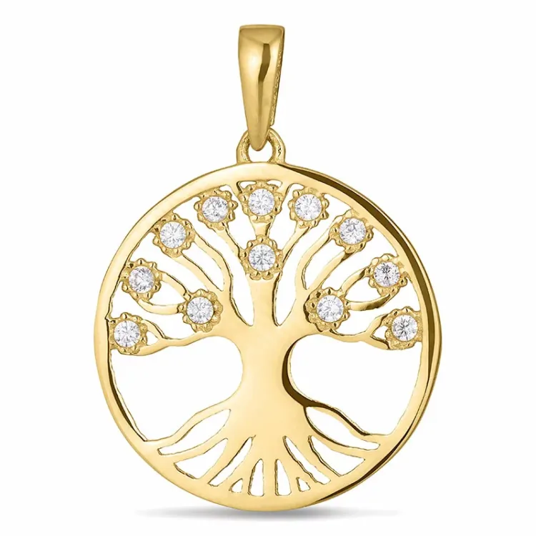 17 mm boom van het leven zirkoon hanger in 8 karaat goud - Gold Collection