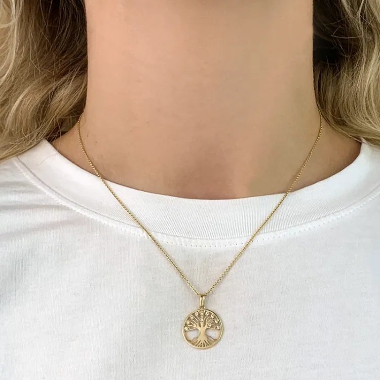 17 mm boom van het leven zirkoon hanger in 8 karaat goud - Gold Collection
