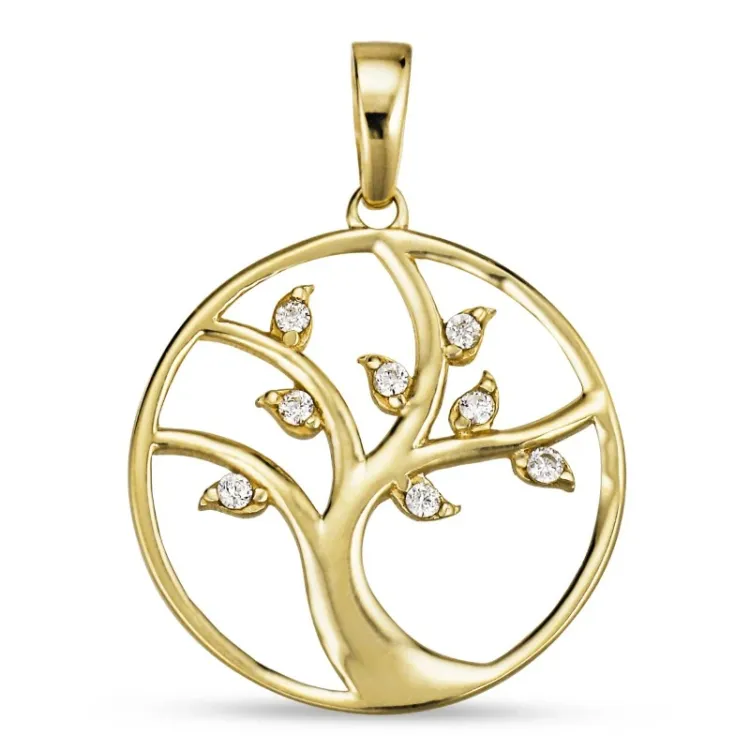 15 mm boom van het leven zirkoon hanger in 8 karaat goud - Gold Collection