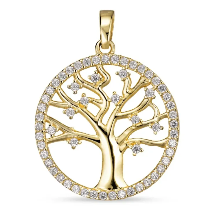 18 mm boom van het leven zirkoon hanger in 8 karaat goud - Gold Collection