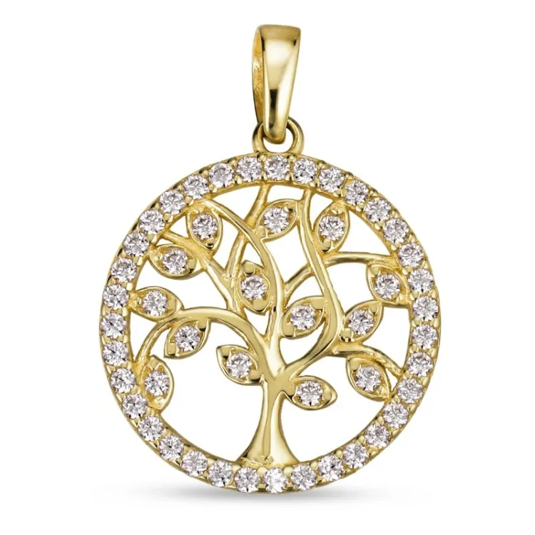 14 mm boom van het leven zirkoon hanger in 8 karaat goud - Gold Collection