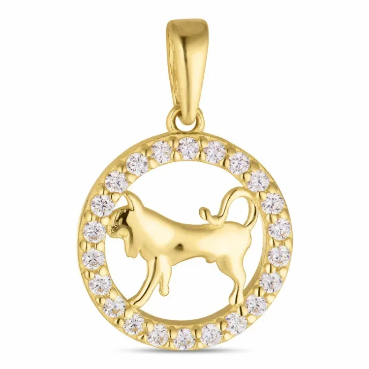 sterrenbeeld stier zirkoon hanger in 8 karaat goud - Gold Collection
