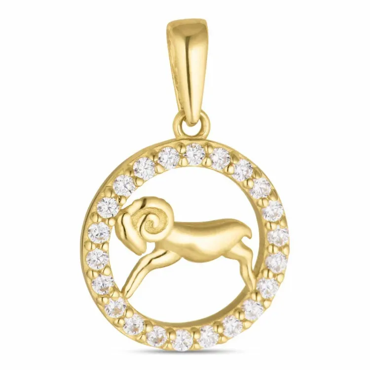 sterrenbeeld ram zirkoon hanger in 8 karaat goud - Gold Collection