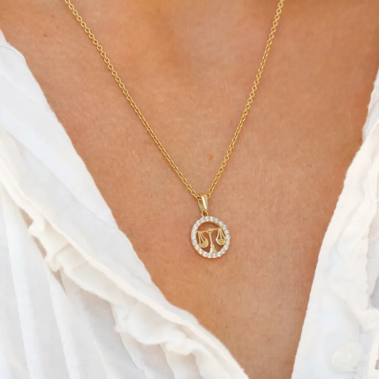 sterrenbeeld weegschaal zirkoon hanger in 8 karaat goud - Gold Collection