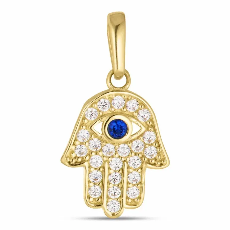 hamsa hand zirkoon hanger in 8 karaat goud - Gold Collection