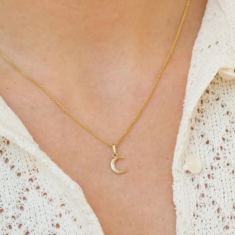 maan zirkoon hanger in 8 karaat goud - Gold Collection