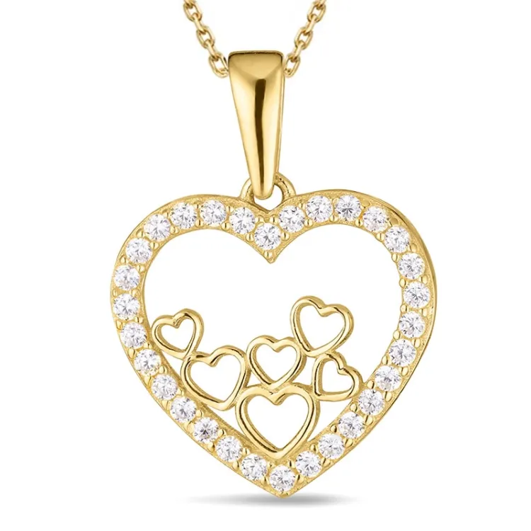 hart ketting in verguld sterlingzilver met hanger in 8 karaat goud - Gold Collection