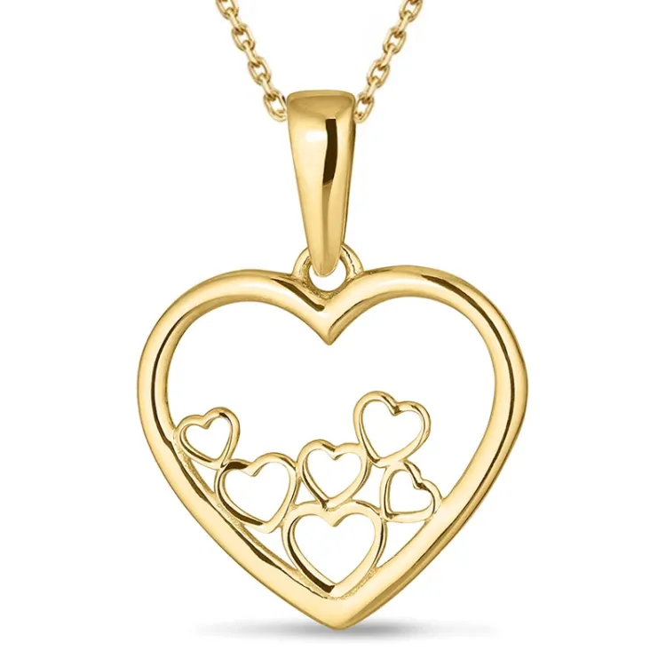 hart ketting in verguld sterlingzilver met hanger in 8 karaat goud - Gold Collection