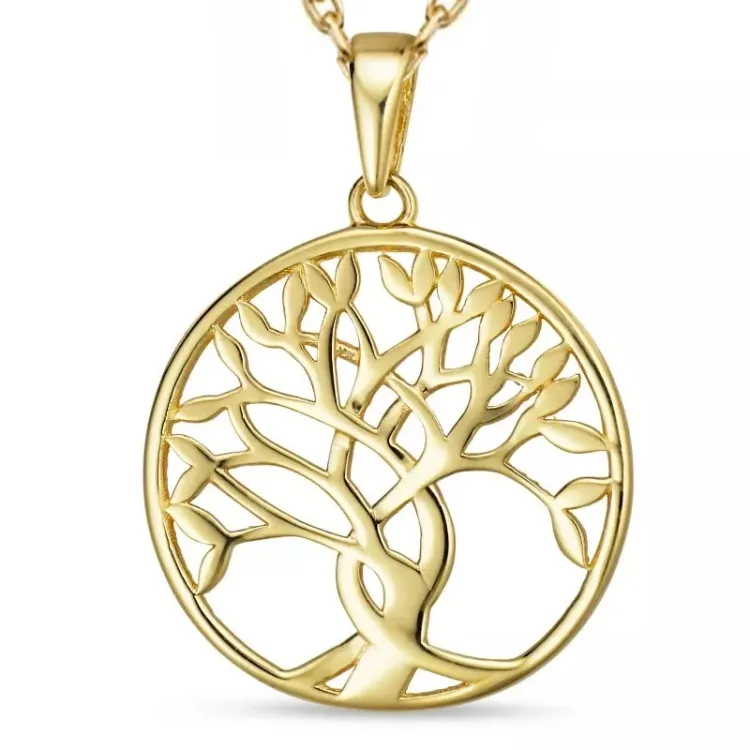 17 mm boom van het leven ketting in verguld sterlingzilver met hanger in 8 karaat goud - Gold Collection