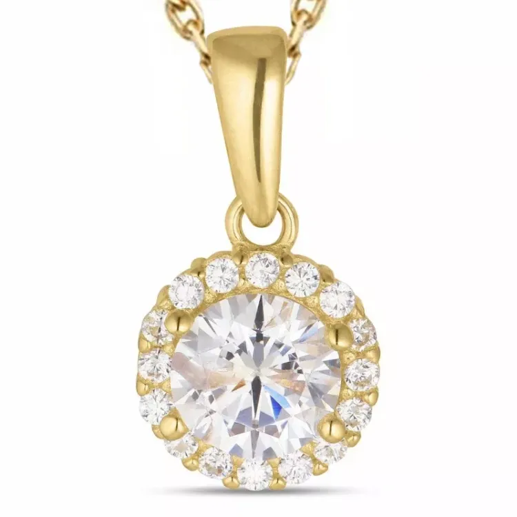 zirkoon ketting in verguld sterlingzilver met hanger in 8 karaat goud - Gold Collection