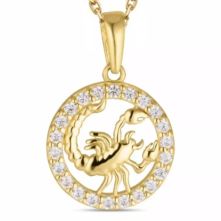 sterrenbeeld schorpioen zirkoon ketting in verguld sterlingzilver met hanger in 8 karaat goud - Gold Collection