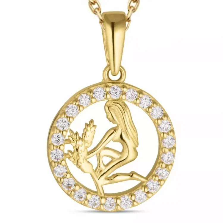 sterrenbeeld maagd zirkoon ketting in verguld sterlingzilver met hanger in 8 karaat goud - Gold Collection