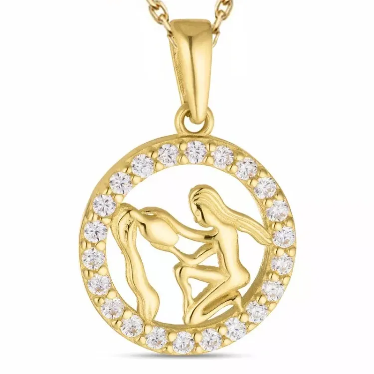 sterrenbeeld waterman zirkoon ketting in verguld sterlingzilver met hanger in 8 karaat goud - Gold Collection
