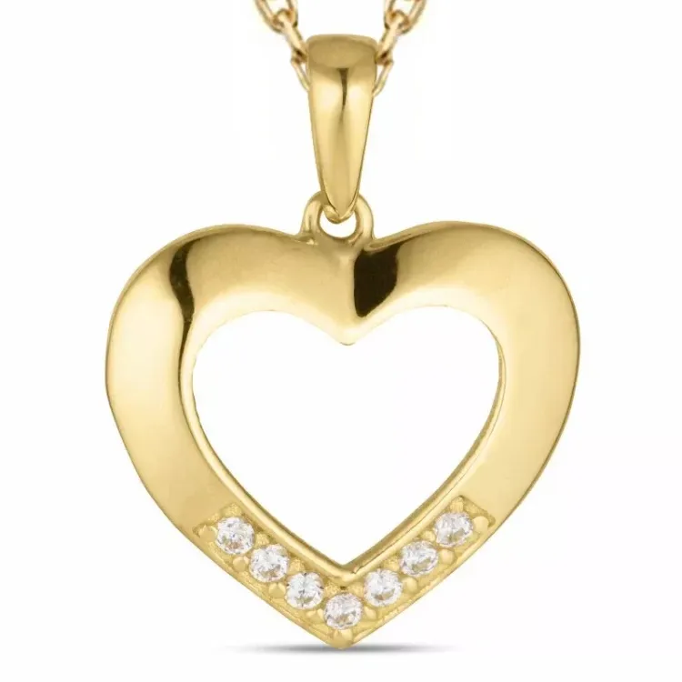 hart zirkoon ketting in verguld sterlingzilver met hanger in 8 karaat goud