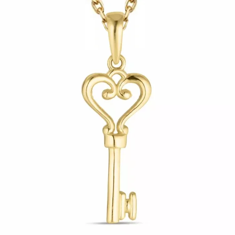 sleutel ketting in verguld sterlingzilver met hanger in 8 karaat goud - Gold Collection