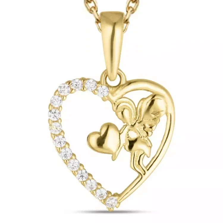 hart engel zirkoon ketting in verguld sterlingzilver met hanger in 8 karaat goud - Gold Collection