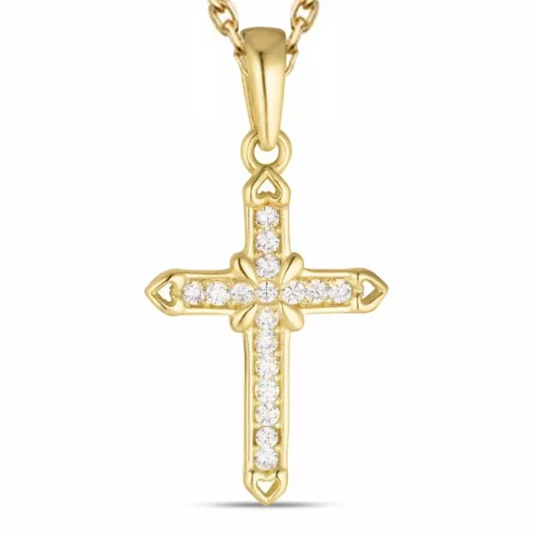 kruis zirkoon ketting in verguld sterlingzilver met hanger in 8 karaat goud