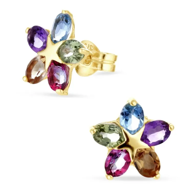 ster multikleurige oorsteker in 9 karaat goud met zirkoon - Gold Collection