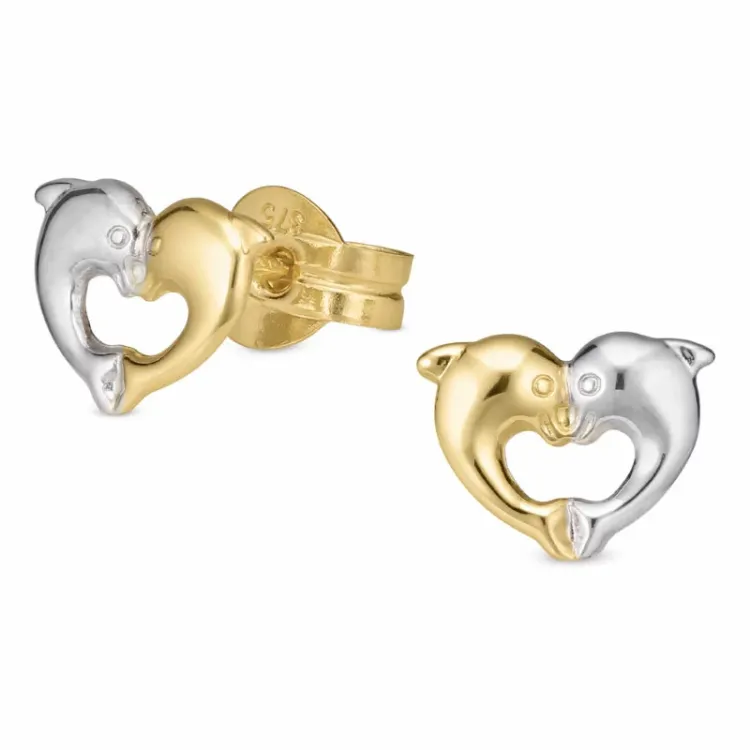 hart dolfijn oorsteker in 9 karaat goud en witgoud - Gold Collection