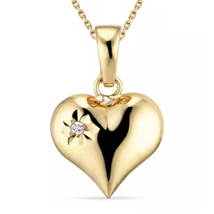 hart zirkoon ketting in verguld sterlingzilver met hanger in 9 karaat goud - Amoré