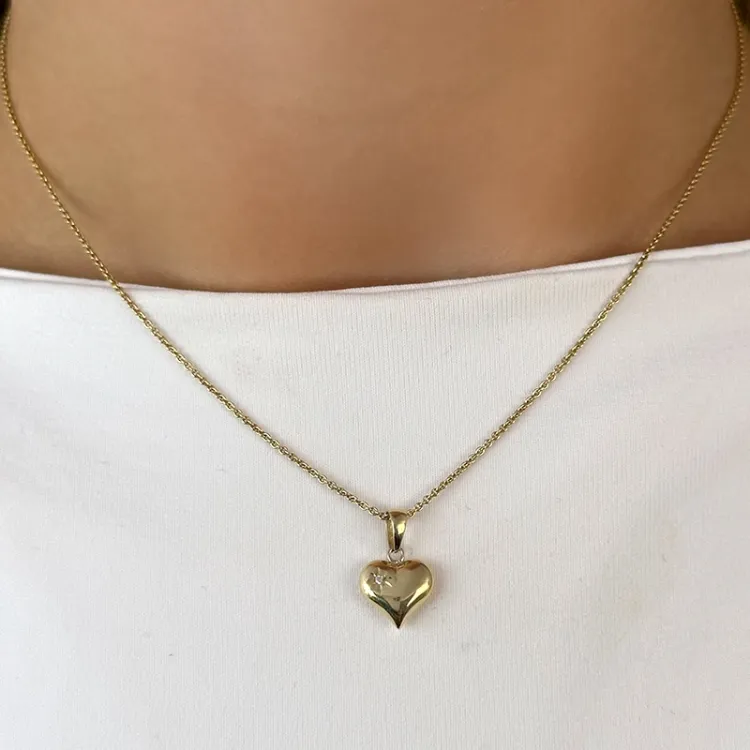 hart zirkoon ketting in verguld sterlingzilver met hanger in 9 karaat goud - Amoré
