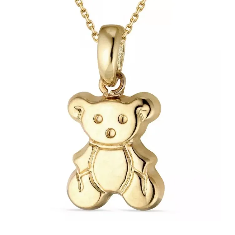 teddybeer ketting in verguld sterlingzilver met hanger in 9 karaat goud