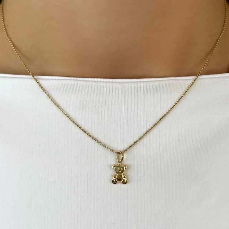 teddybeer ketting in verguld sterlingzilver met hanger in 9 karaat goud