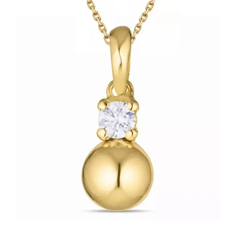 bolletje zirkoon ketting in verguld sterlingzilver met hanger in 9 karaat goud - Gold Collection