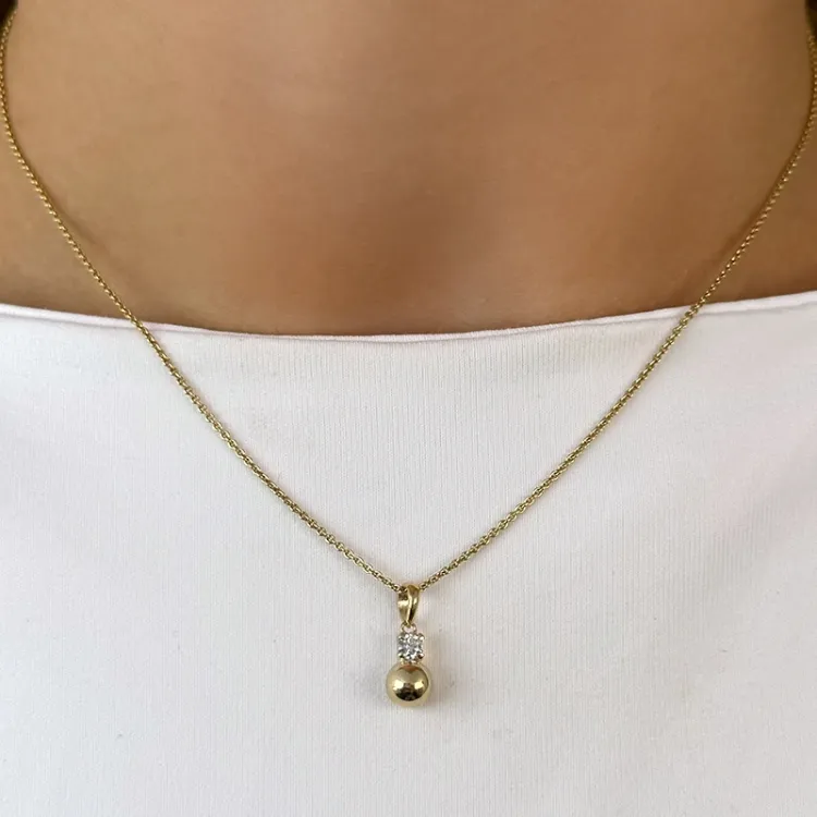 bolletje zirkoon ketting in verguld sterlingzilver met hanger in 9 karaat goud - Gold Collection