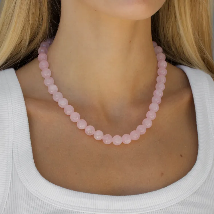 roze kwarts ketting in verguld staal - AURA
