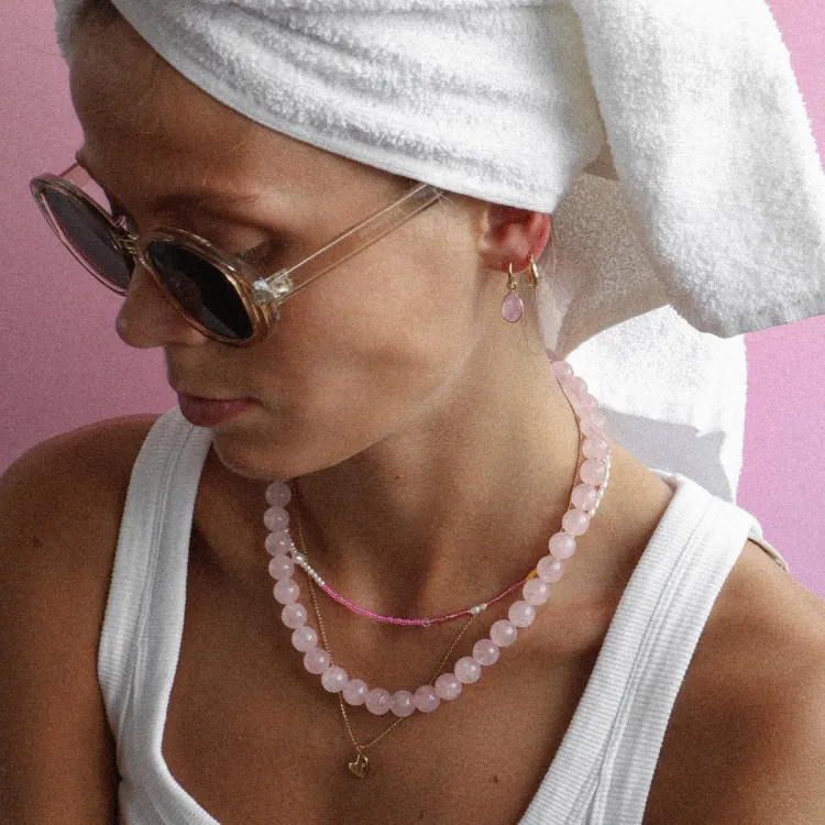 roze kwarts ketting in verguld staal - AURA