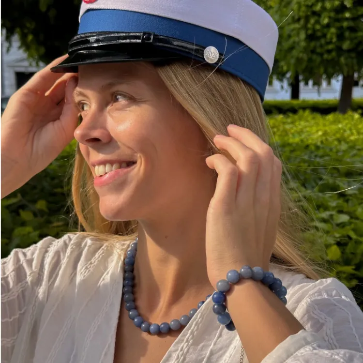 blauwe aventurijn ketting in verguld staal - AURA