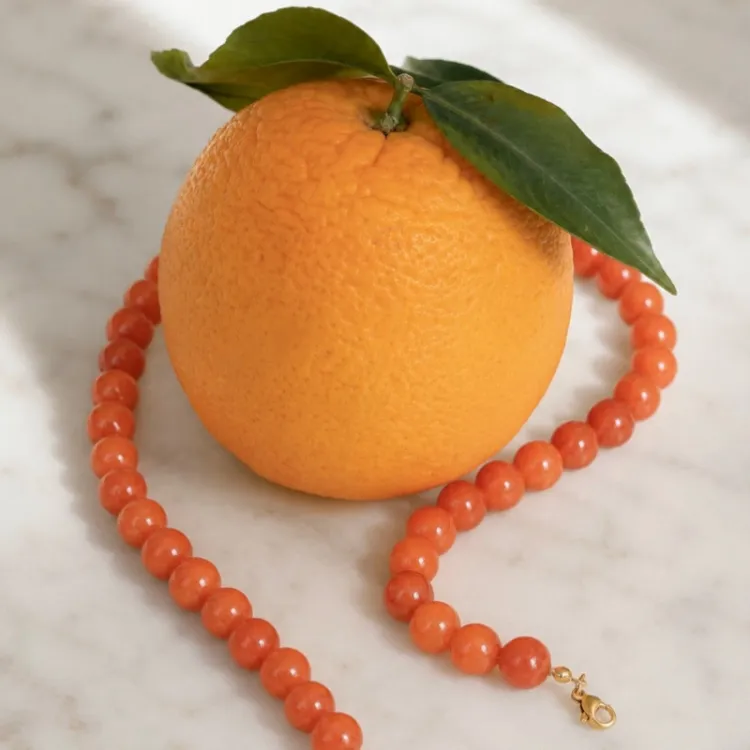 oranje chalcedoon ketting in verguld staal - AURA