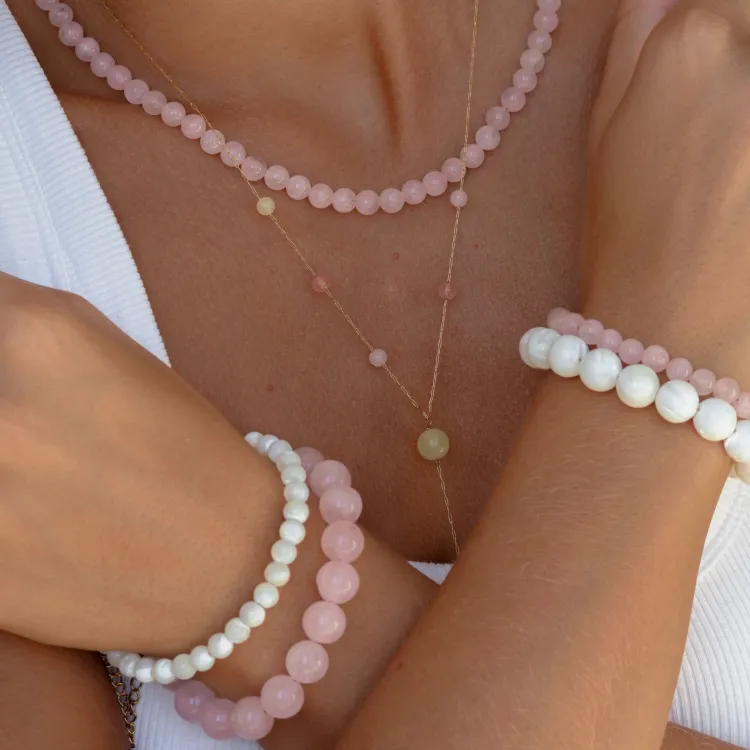 roze kwarts armband in verguld staal - AURA