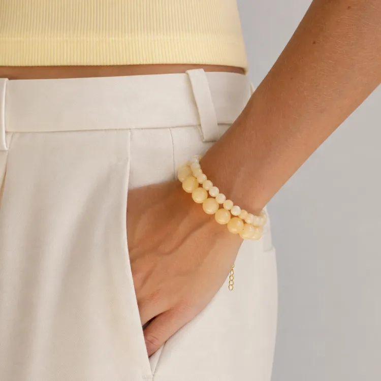 gele jadesteen armband in verguld staal - AURA