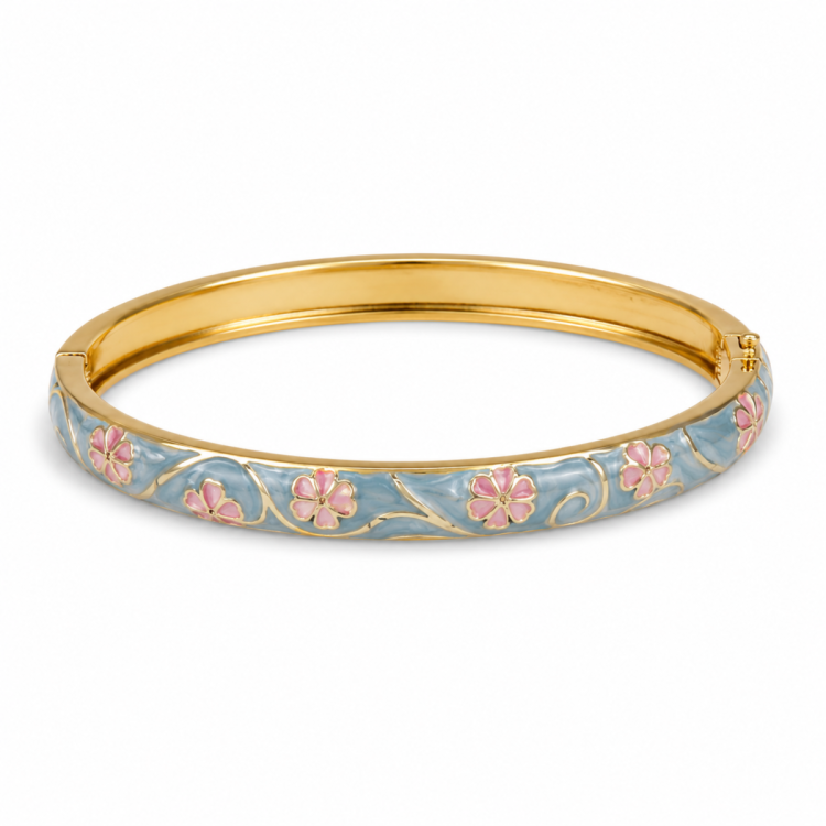 waterproof bloem blauwe bangle in verguld staal - OCEANA